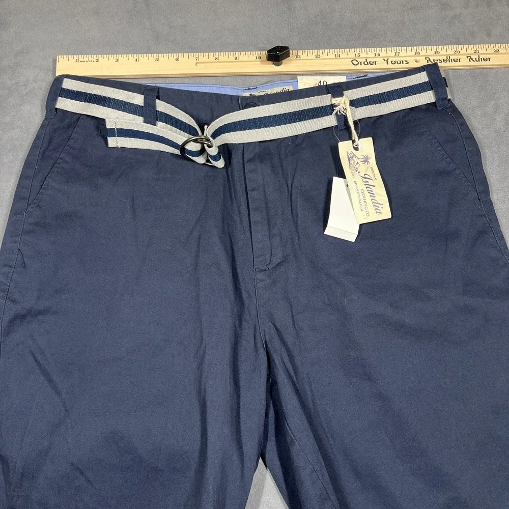Islandia Men's Shorts 40 Navy Cotton Belted Flat Front Casual Summer NWT **READ* - Picture 9 of 14